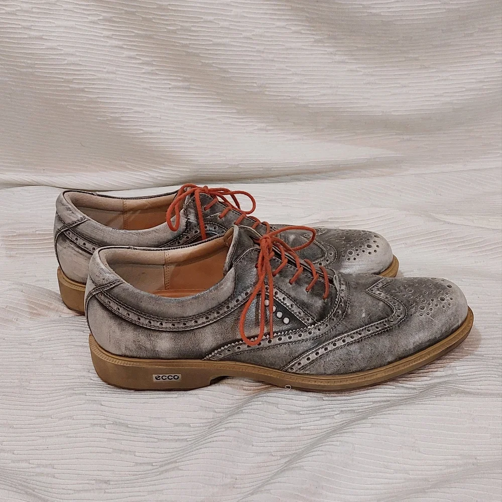 Ecco Men's Gray and Tan Oxfords with Red Laces EU 45